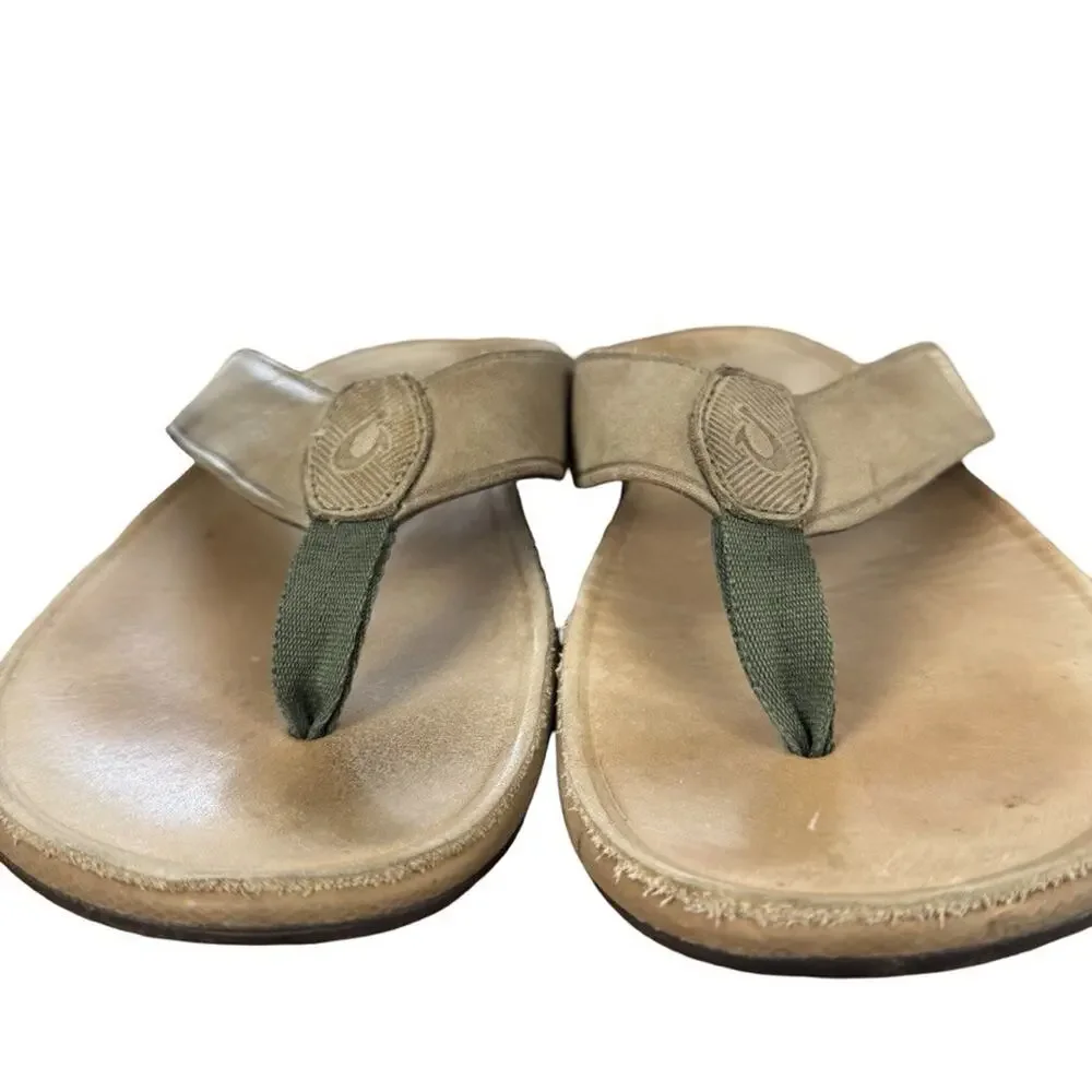 OluKai Tuahine Mens Leather Thongs Flip Flop Beach Vacation Sandals Shoes sz 9